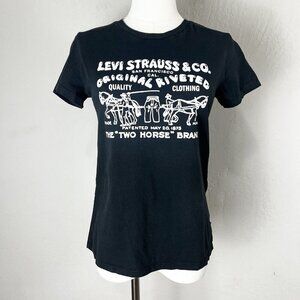 Levi's T-Shirt‎ Two Horse Bubble Graphic Black Short Sleeve 100% Cotton Size XS